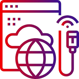 Dedicated Internet Access icon showing a globe, cloud, and Ethernet connection symbolizing reliable high-speed connectivity. {{brizy_dc_image_alt imageSrc=