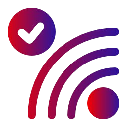 Signal wave icon with a checkmark representing extensive network coverage and reliable connectivity. {{brizy_dc_image_alt imageSrc=